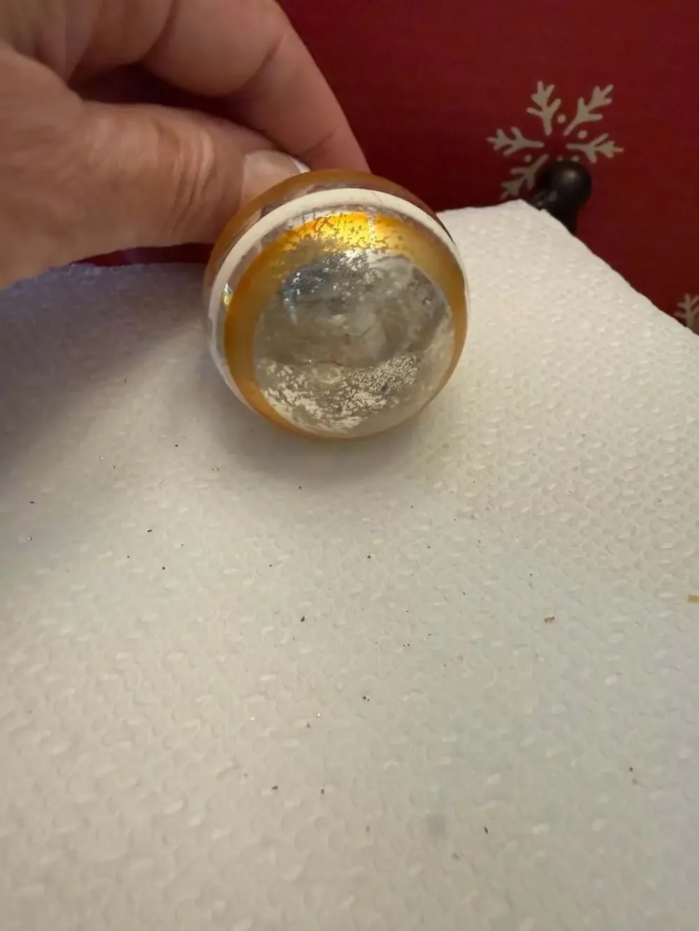 Vintage Shiny Brite Mercury Glass Christmas Ornament Gold with White Stripes